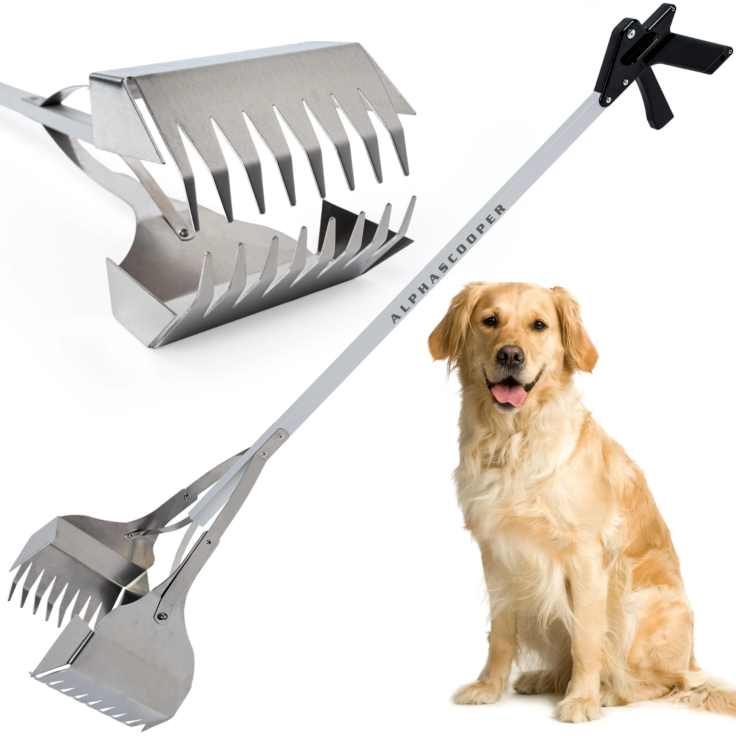 Minimalist Alpha Scooper - 38-inch Lightweight Dog Poop Scooper with Jaws Technology Rust-Resistant Aluminum Secure