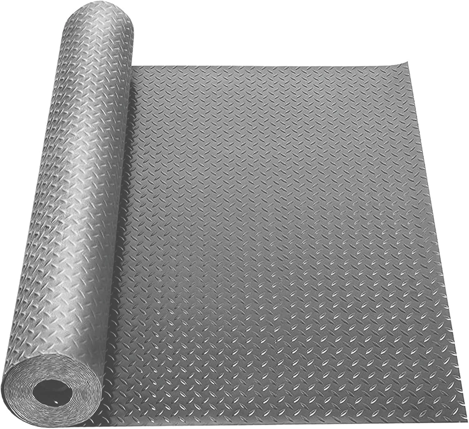 Secure Boshen 7.5Ft x 17Ft Rubber Flooring Mats 1.6mm Diamond Plate Flooring Roll 127.5sqft Rubber Trailer Garage Floor Mats Non-Slip Floor Protector Mat for Garage Warehouse Gym Basement-Gray Selected