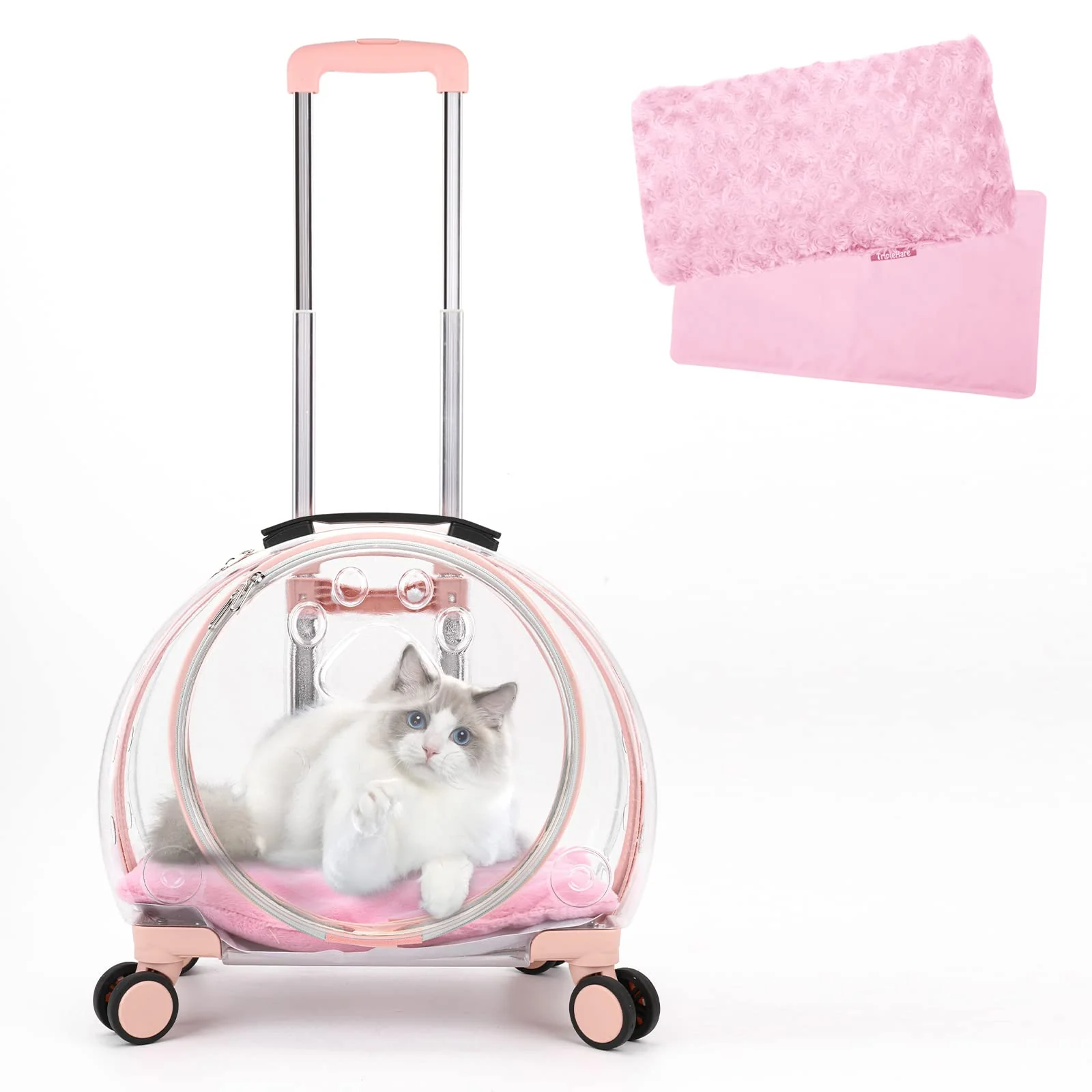 Excellent TripleHare Transparent Breathable Hard Cat Carrier with Rolling Wheels Multi-Carry Travel Carrier Durable