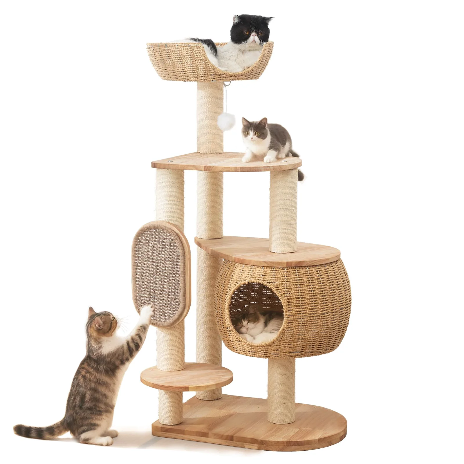 Classic Zonoria Zephyria Modern Cat Tree — Handwoven Nests Sisal Posts Wooden Base Traditional