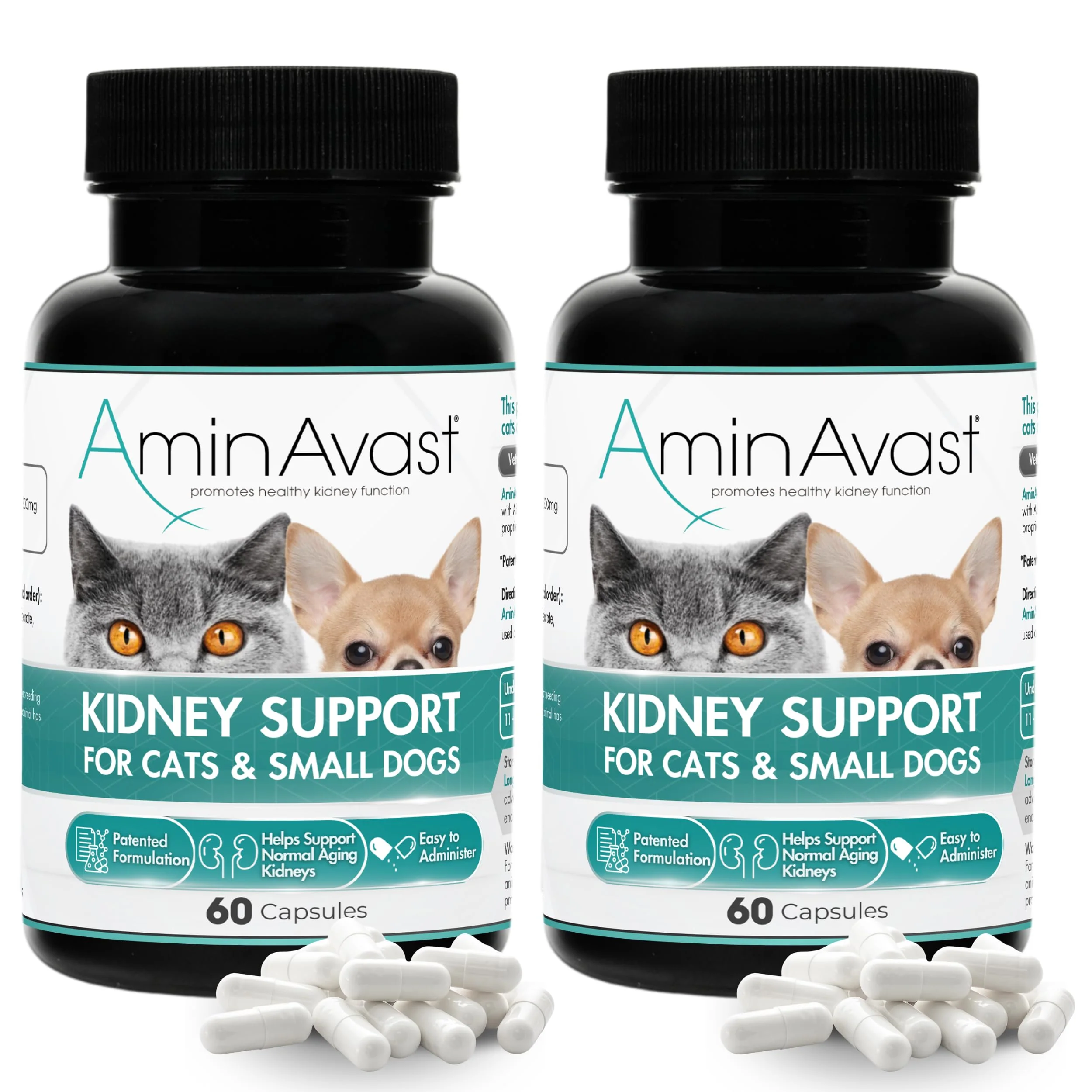 Eco-Friendly AminAvast Kidney Support for Cats Small Dogs — 300mg 2-Pack Daily Renal Health Vitality World-Class