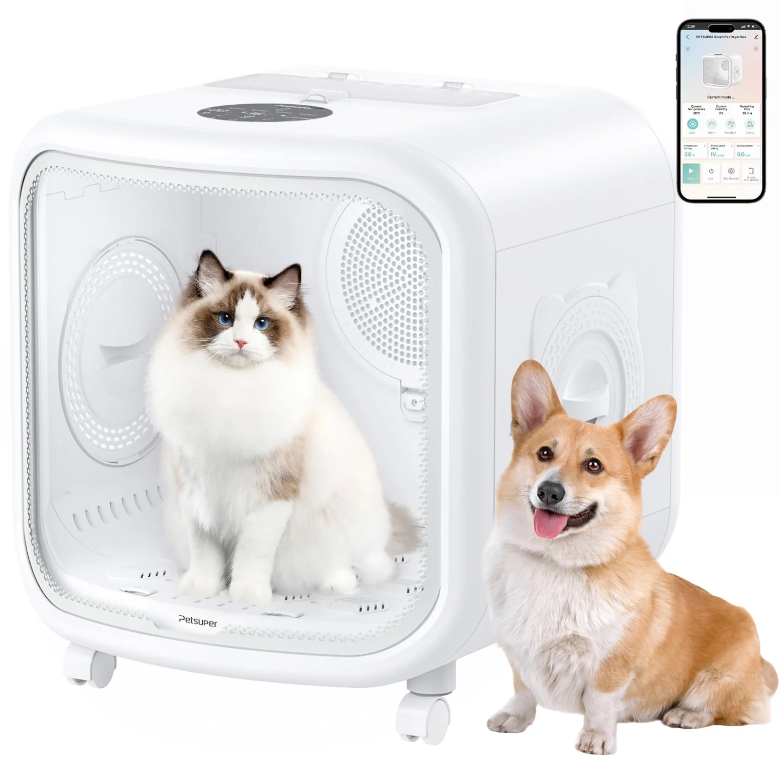 Fine Petsuper 75L Large Automatic Pet Dryer Box – App-Controlled Ultra-Quiet Safe Temperature Flexible