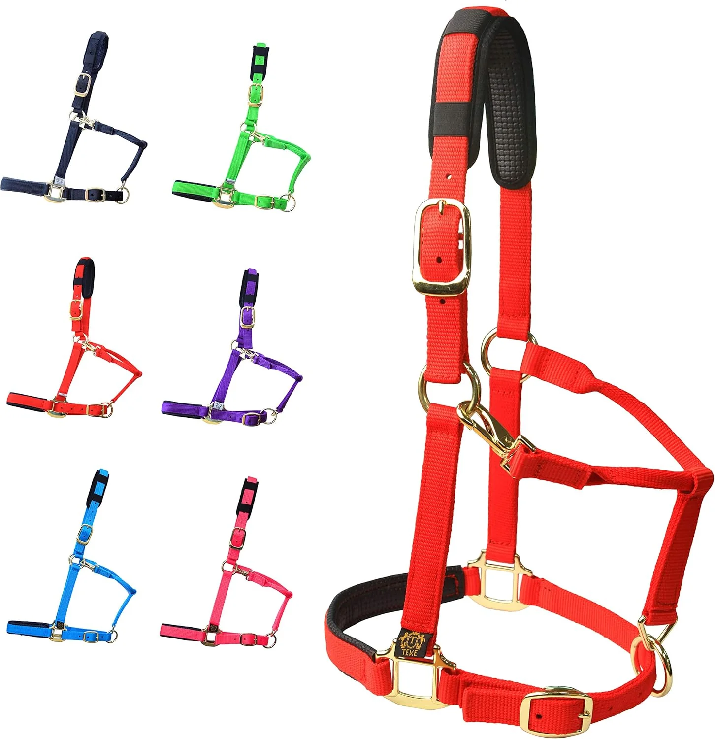 Contemporary T TEKE Adjustable Horse Halters by Heavy Duty Soft Nylon Padded with Anti-rubbing Waffle Neoprene on Both Crown Nose Crafted