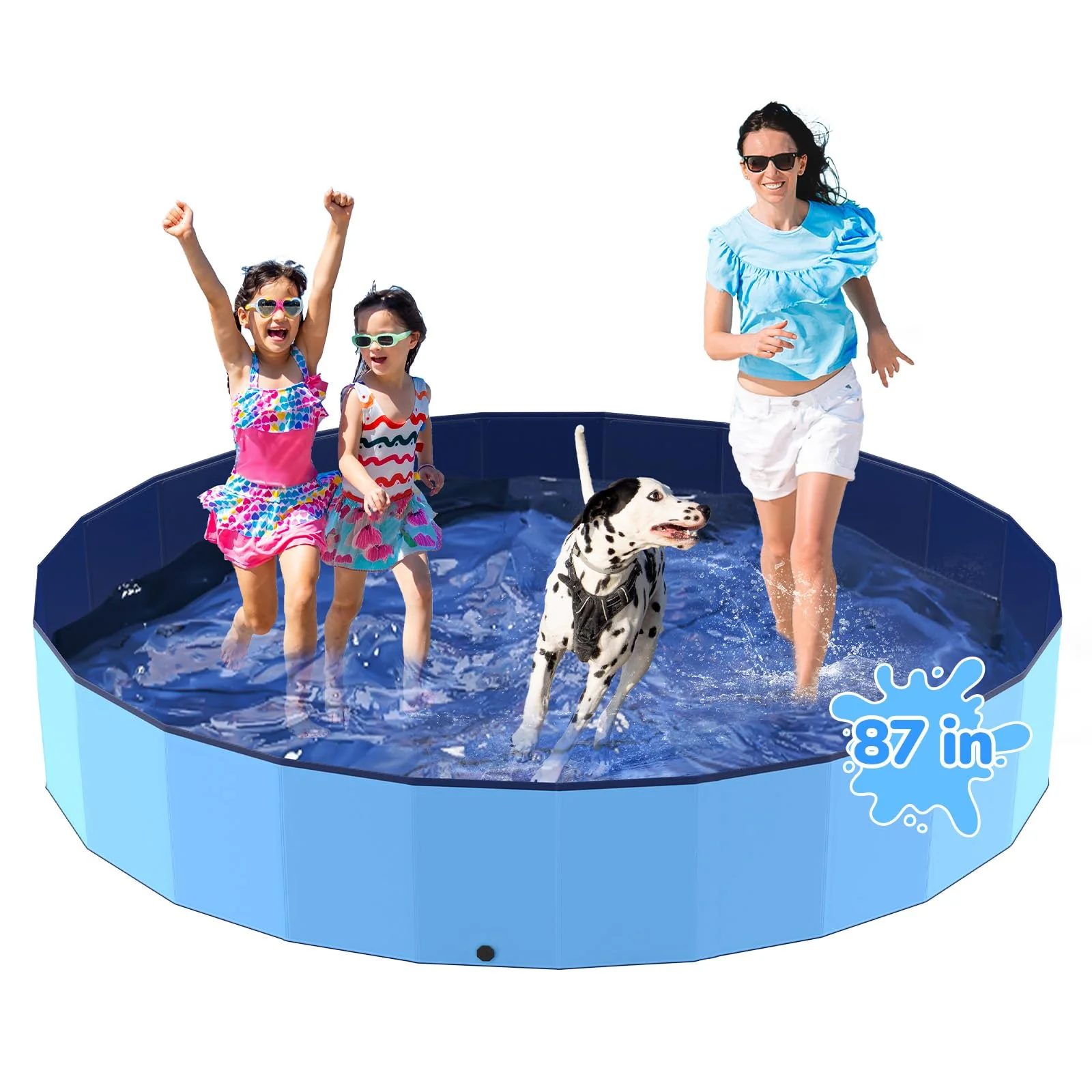 Fine Bilibara 87-inch Foldable Dog Pool – Heavy-Duty Non-Slip Pet Bath Wading Pool Indoor Outdoor Comfortable