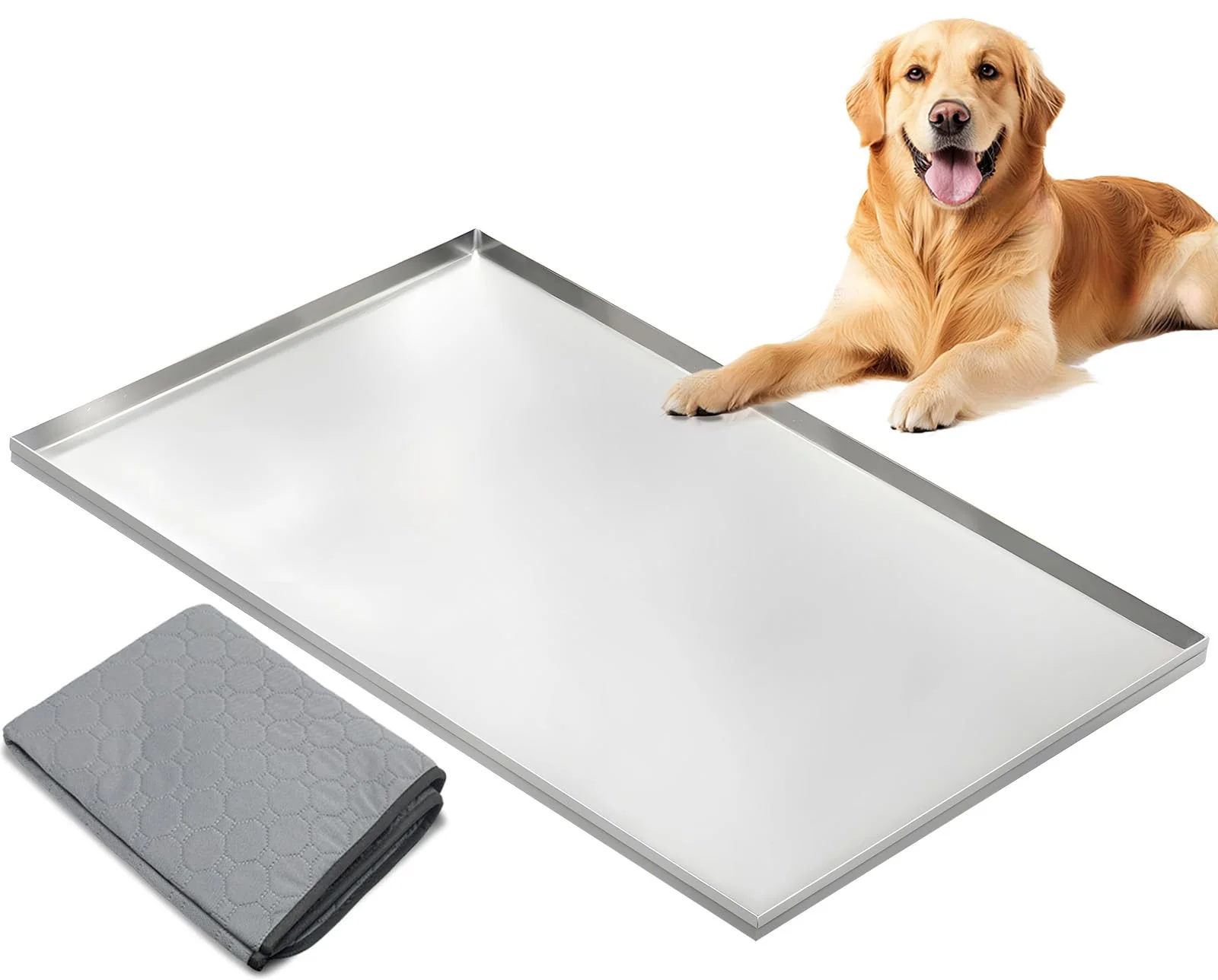 High-End Fovima 41.26 x 27.75 Stainless Steel Crate Pan with Mat – Heavy-Duty Spill-Proof Tray for Large Dog Kennels Authentic