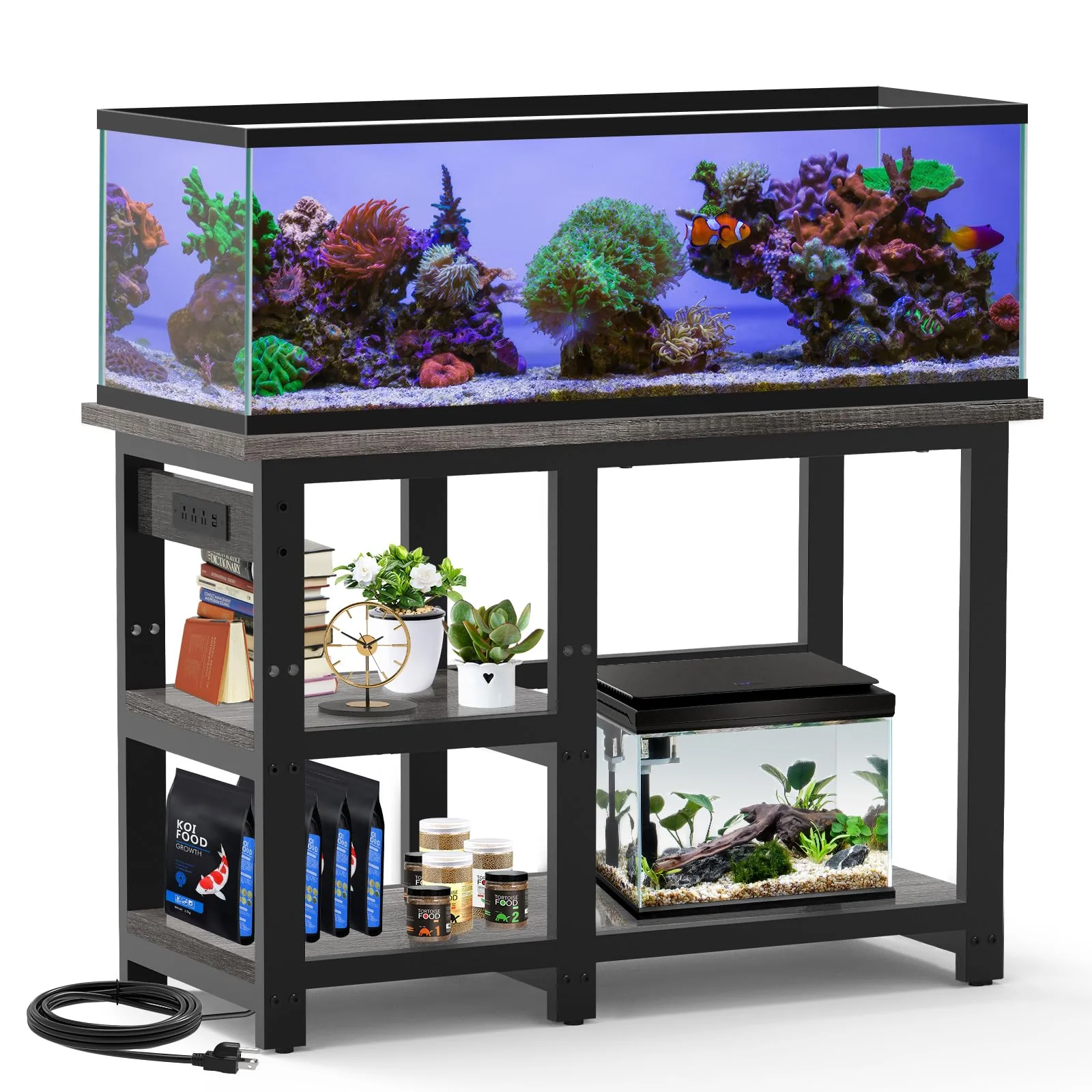 Fine AQQA 40-50 Gallon Fish Tank Stand with 5-in-1 Outlets 720lb Capacity Adjustable Shelves High-Performance