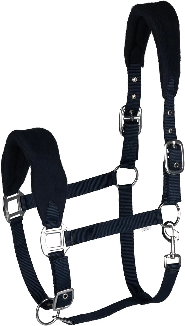 Responsible HORZE Kiel Adjustable Horse Halter with Fleece Padding - Dark Navy - Pony Detailed
