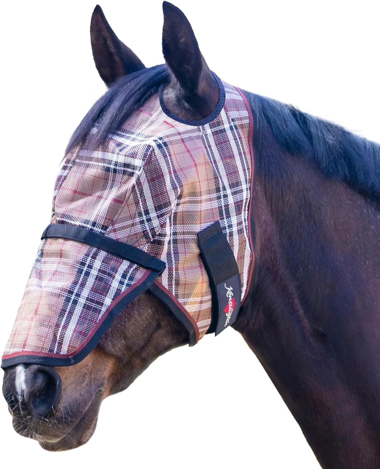 Premium Kensington Signature Fly Mask with Removable Nose — Protects Horses Face and Nose from Biting Insects and UV Rays While Allowing Full Visibility — Ears and Forelock Able to Come Through The Mask Soft