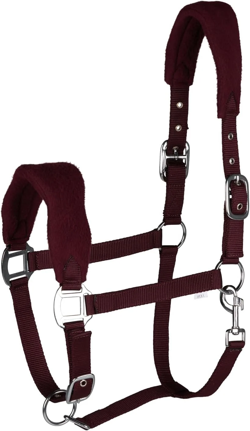 Premium Material HORZE Kiel Adjustable Horse Halter with Fleece Padding - Dark Red - Pony Flexible