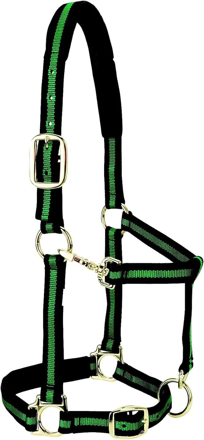 Comfortable Weaver Leather Nylon Horse Halter Padded and Adjustable Chin and Throat Snap Hook Halters for Horses Brass Plated Halters for Training Smart