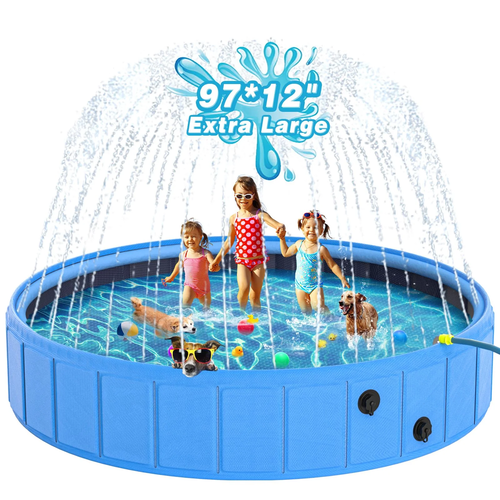 Advanced EPN Large Foldable Dog Pool – 97 2-in-1 Portable Bath Sprinkler Heavy-Duty Non-Slip Sophisticated