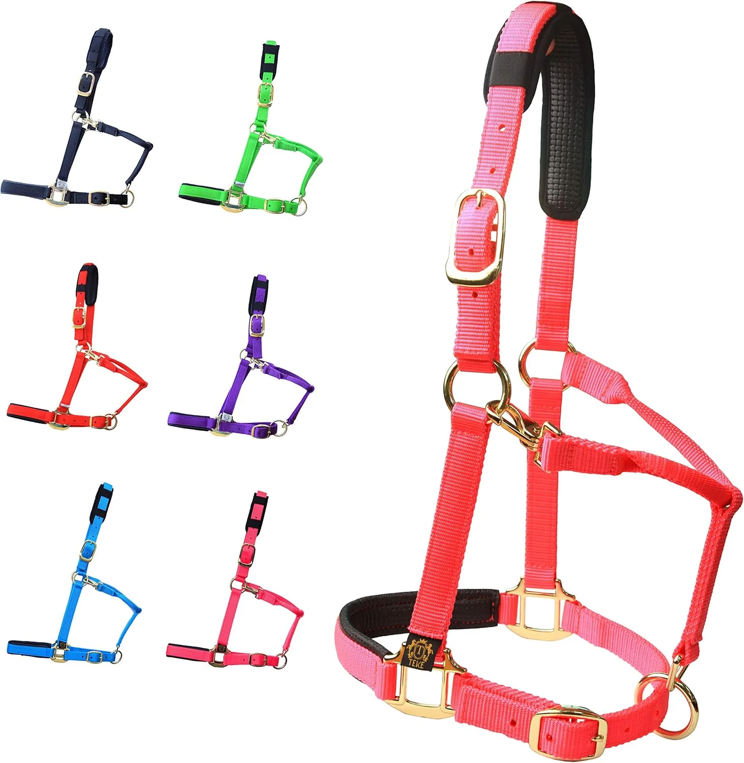 Pure T TEKE Adjustable Horse Halters by Heavy Duty Soft Nylon Padded with Anti-rubbing Waffle Neoprene on Both Crown Nose Organic