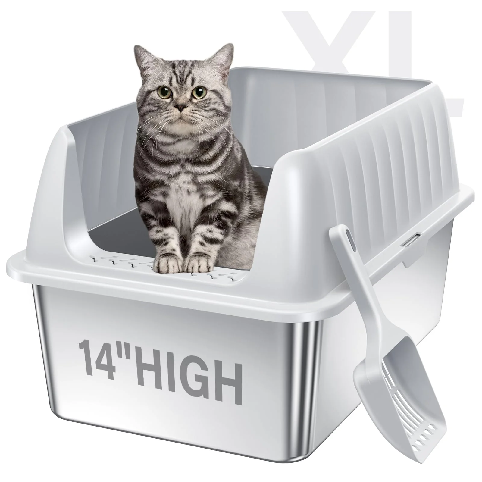 Carefully Designed Jecoo XL Stainless Steel Cat Litter Box with Lid High-Sided Non-Stick Easy Cleaning Trendy