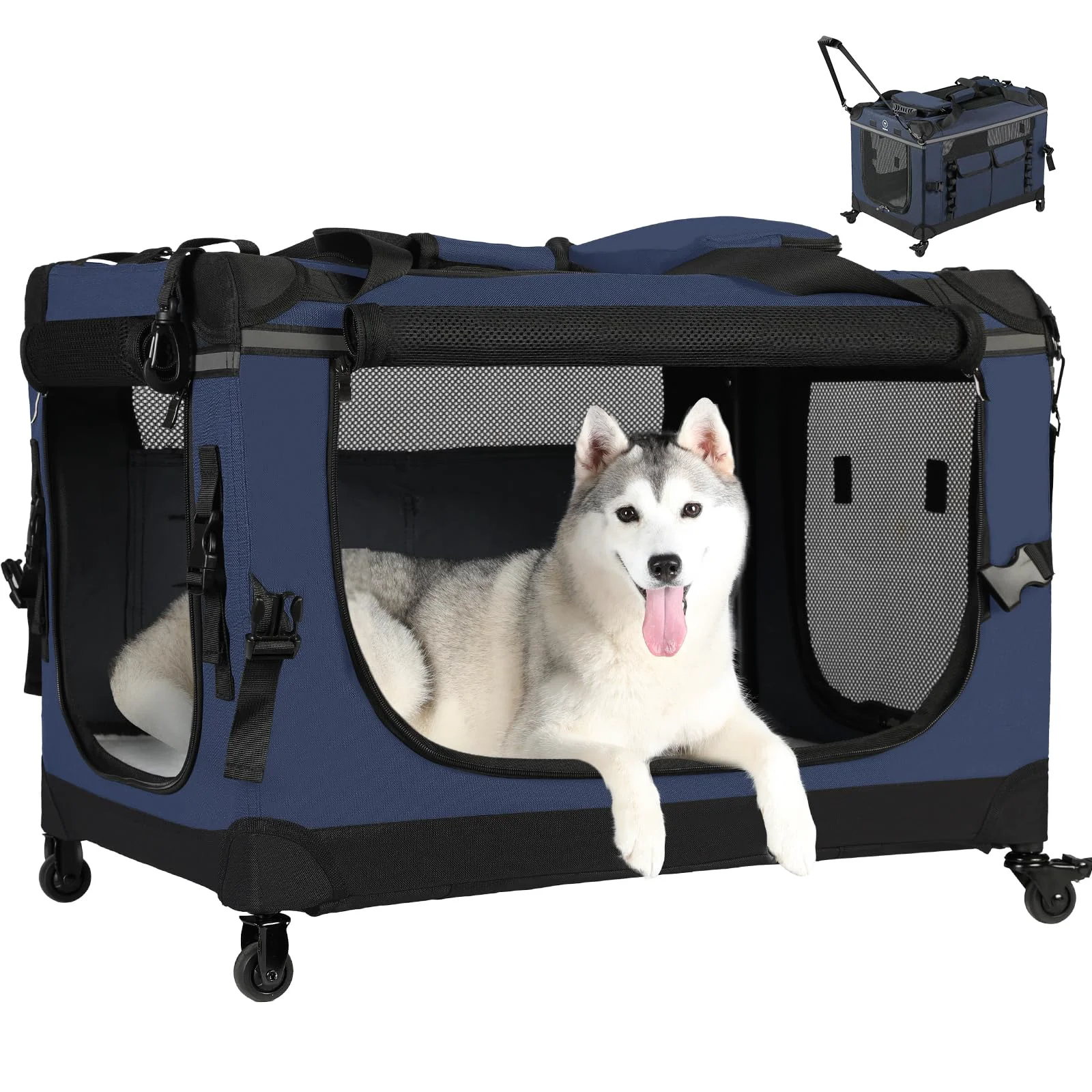 User-Friendly PEGIC 30IN Soft Collapsible Dog Crate with Wheels – Rolling Travel Kennel for Medium Dogs Next-Generation