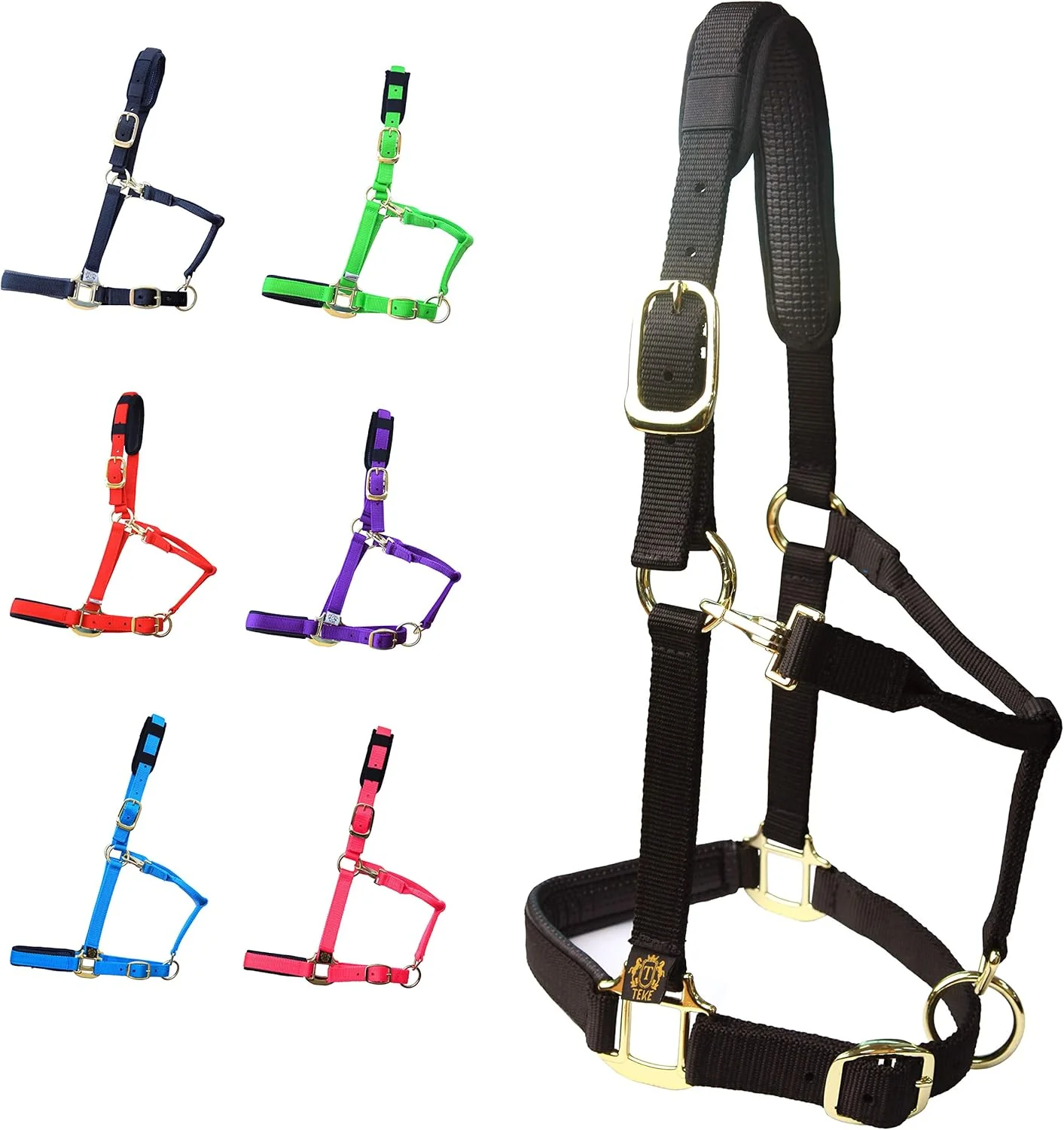 Fast T TEKE Adjustable Horse Halters by Heavy Duty Soft Nylon Padded with Anti-rubbing Waffle Neoprene on Both Crown Nose Exclusive