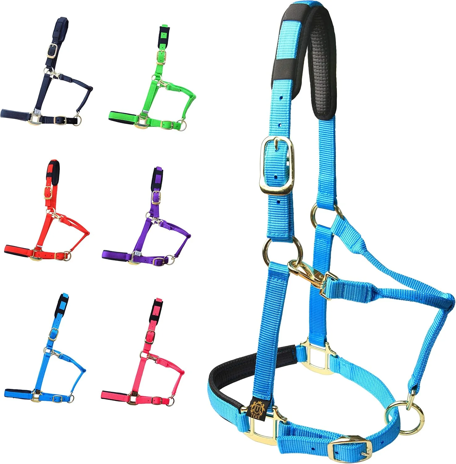 Fashionable T TEKE Adjustable Horse Halters by Heavy Duty Soft Nylon Padded with Anti-rubbing Waffle Neoprene on Both Crown Nose Comfortable