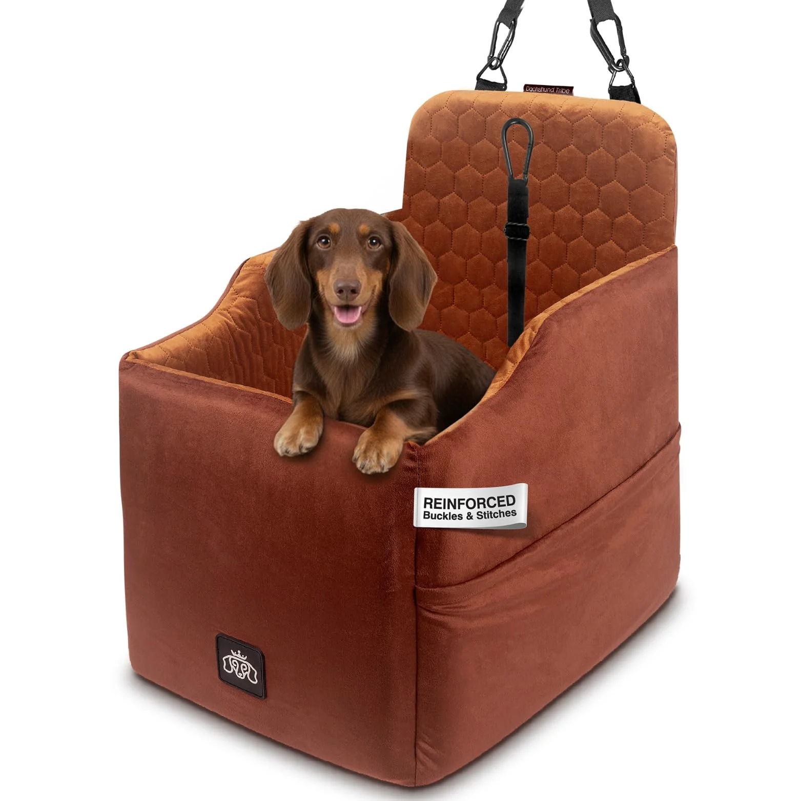 Recyclable Dachshund Tribe Dog Car Seat for Small Dogs – Royal Brown Safe Adjustable Non-Slip Soft