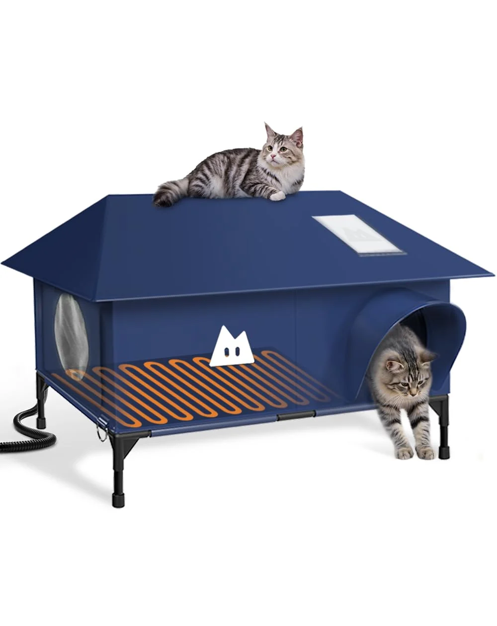 Selected Rewarmle Heated Outdoor Cat House — Weatherproof Insulated Feral Shelter Blue 28x16x14.5 Functional