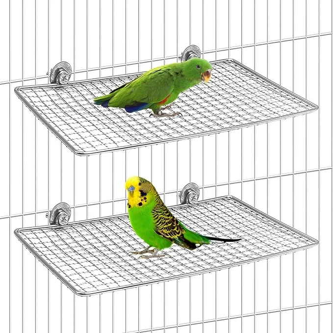 Powerful BNOSDM 2 Pack Bird Perch Platform Stainless Steel Birds Perches Parrot Shelf Long-Lasting