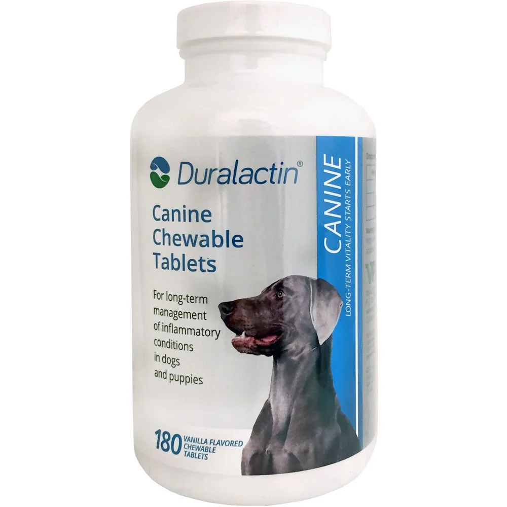 Healthy Duralactin Canine 1000mg Vanilla Chewable Tabs – 180 Count Immuno-Nutritional Support for Dogs High-Grade