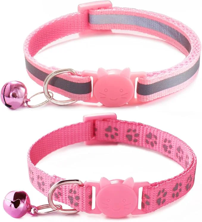 Elegant Pink Cat Collars with Bells Break Away Cat Collar with Bells Reflective High-End