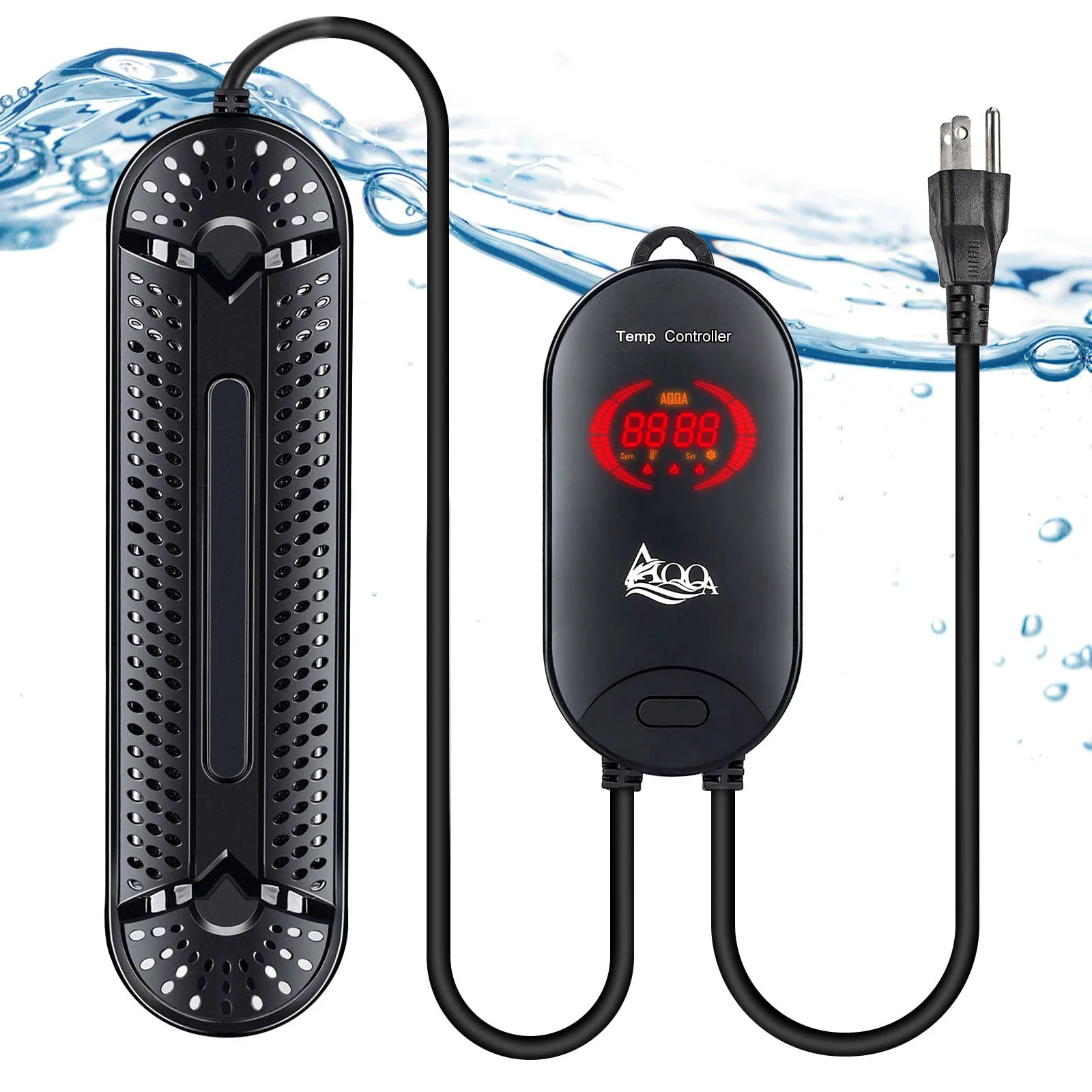 Luxury AQQA Aquarium Heater 1000W — Submersible 150-300 Gal Thermostat Safe PC Shell Quartz Glass Rod Selected