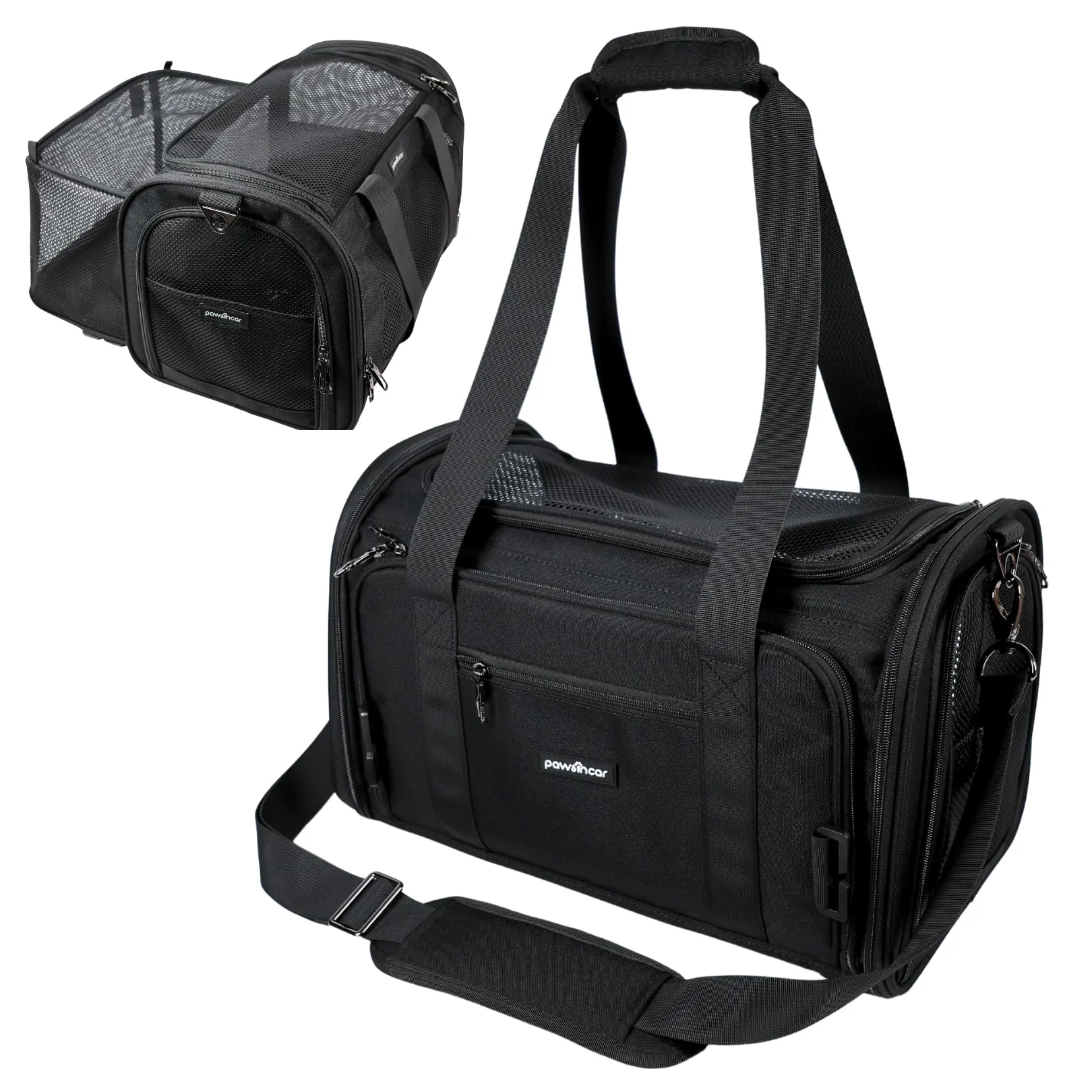 Lightweight PawsInCar Premium Cat Carrier Soft Small Dog Car Seat – TSA- Expandable Ventilated Travel Carrier Long-Lasting
