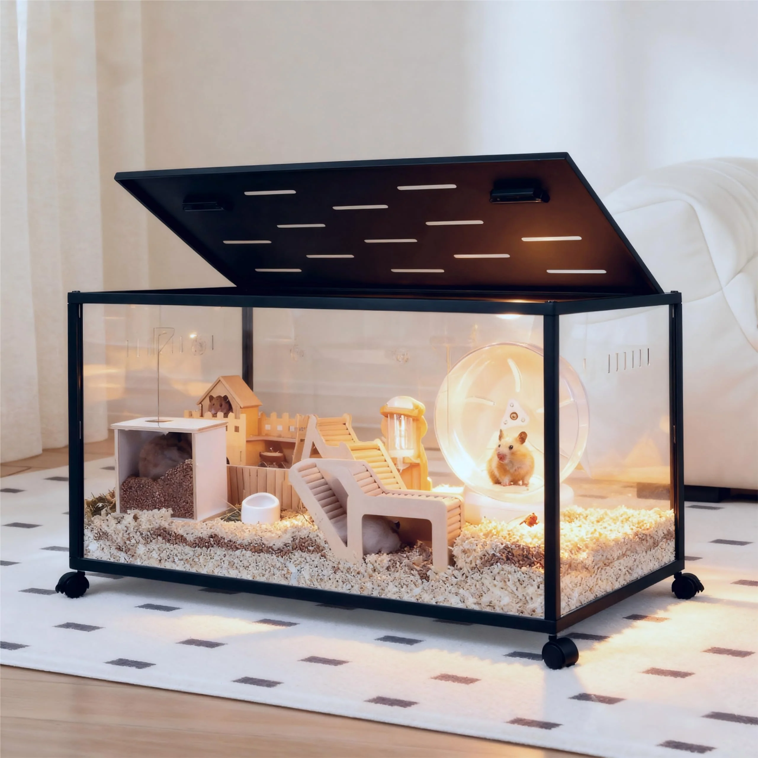 World-Class ALLOYNIX Hamster Cage – 360° Panoramic Large Space 39.5×19.7×19.7 in for Hamster Guinea Pig Ferret Expertly Made