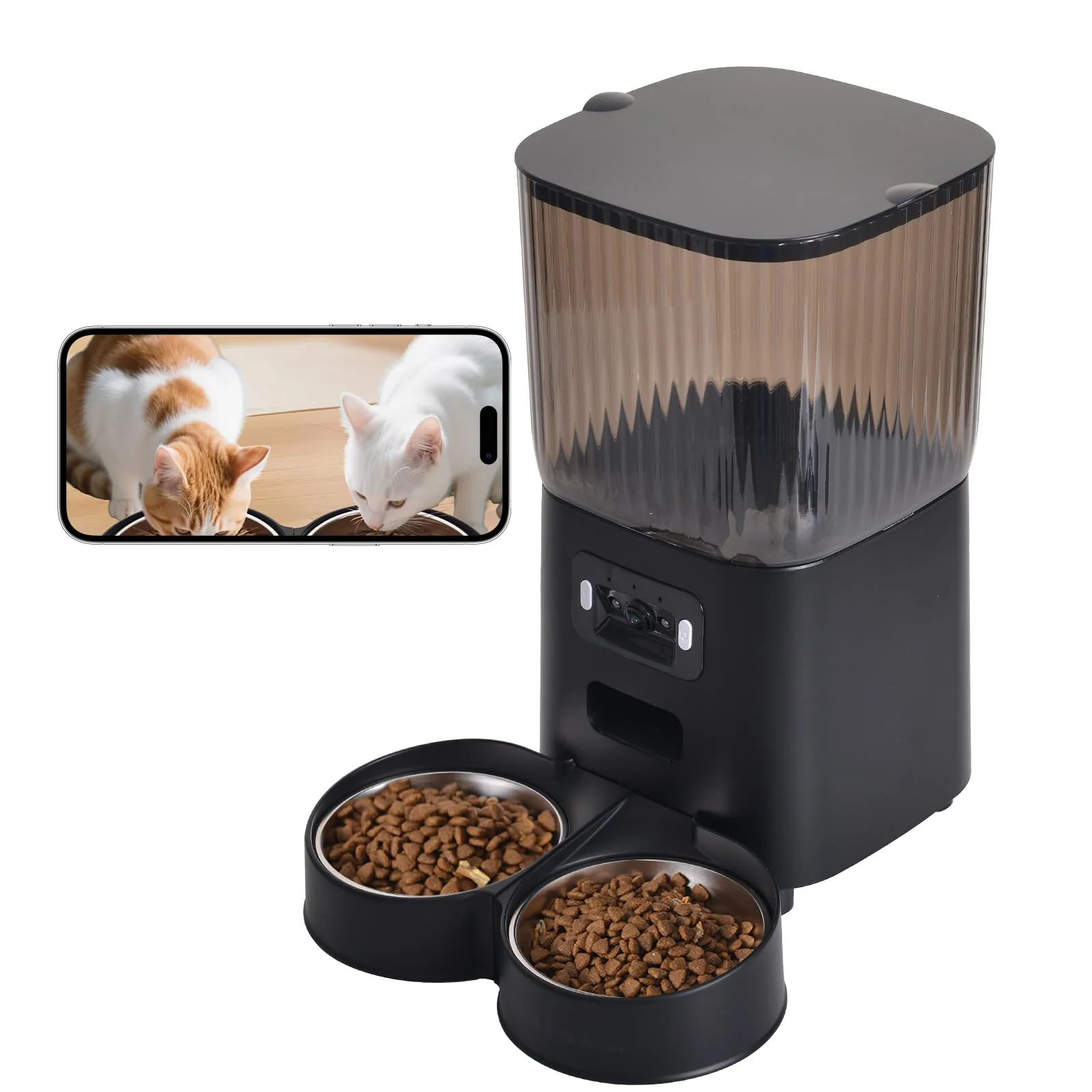 Reusable Junbec-Pet Automatic Cat Feeder with Camera for 2 Cats – 5L Dual Power App WiFi Safe