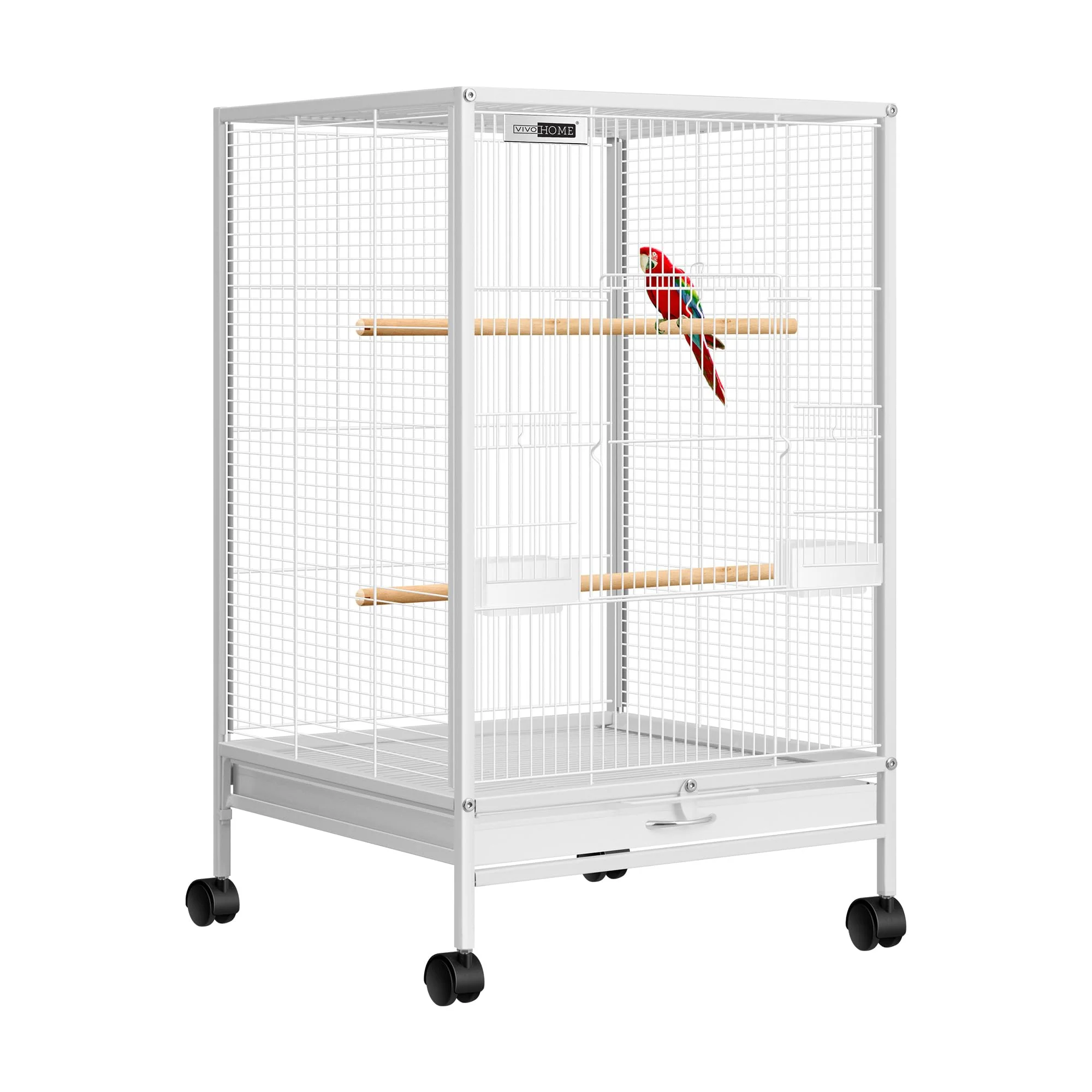 Dependable VIVOHOME 30-Inch Wrought Iron Bird Cage with Rolling Stand – White High-End