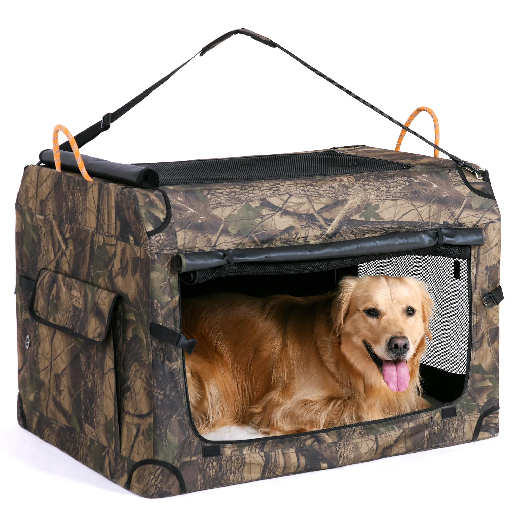 Top-Quality KOOPRO 32-Inch Collapsible Dog Crate - Portable 4-Door Soft Carrier Camouflage Official