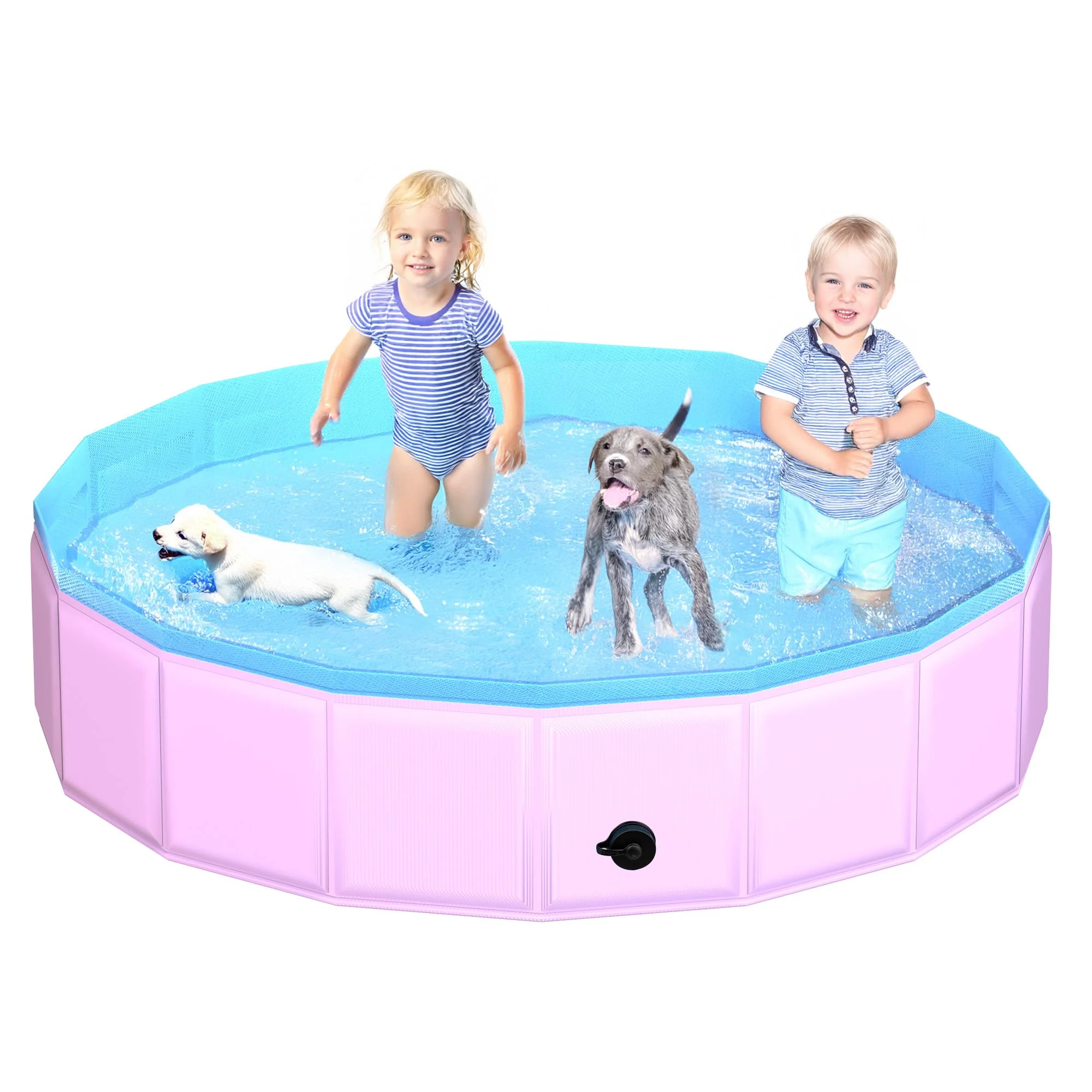 Excellent CACSPS 2025 Foldable Dog Pool – 79 x 12 in Non-Slip Hard-Plastic Bath Tub Pink for Pets Kids Natural
