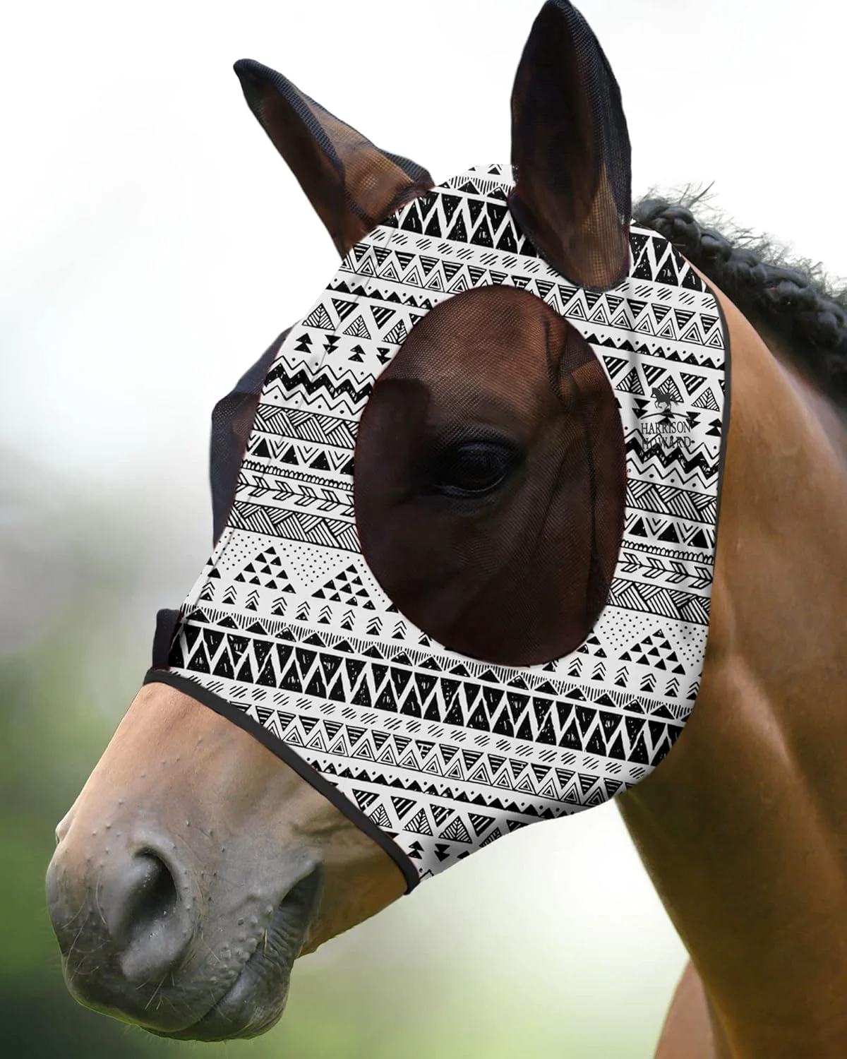 Prestigious Harrison Howard Super Comfort Stretchy Fly Mask Large Eye Space with UV Protection Soft on Skin with Breathability Doodle Aztec Full Size Functional