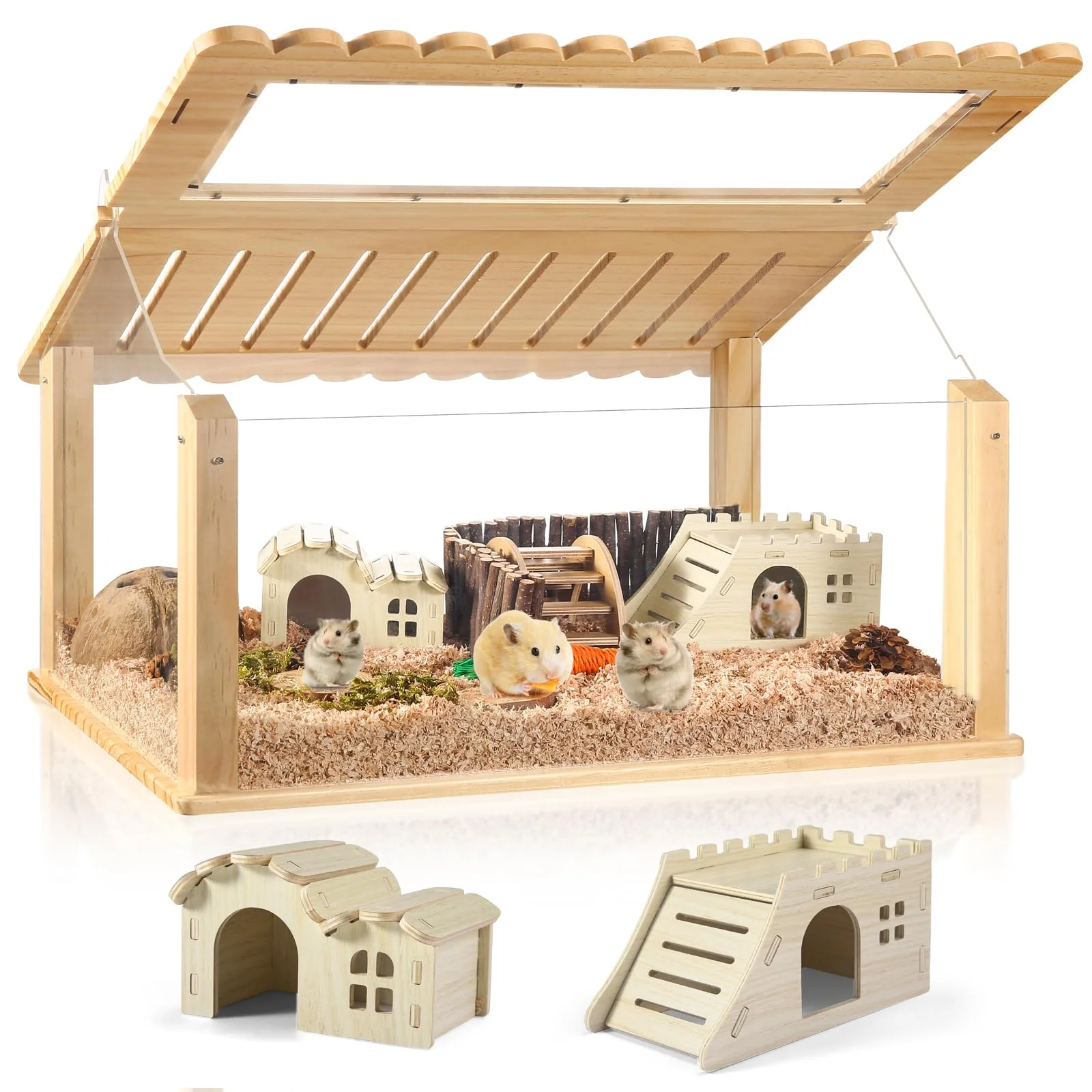 Powerful Essenhome 24-Inch Acrylic Hamster Cage with 2 Houses Clear View Small Pet Habitat Unique