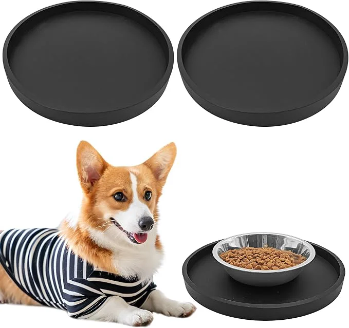 High-Performance BNOSDM 2 PCS Dog Feeding Mat Black Silicone Pet Food Mats Waterproof Trendy