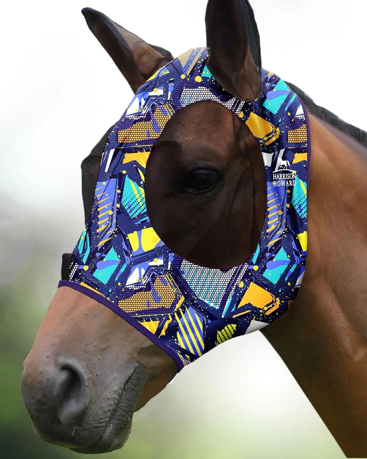 Enhanced Harrison Howard Super Comfort Stretchy Fly Mask Large Eye Space with UV Protection Soft on Skin with Breathability Graffiti Mix M Cob Stylish