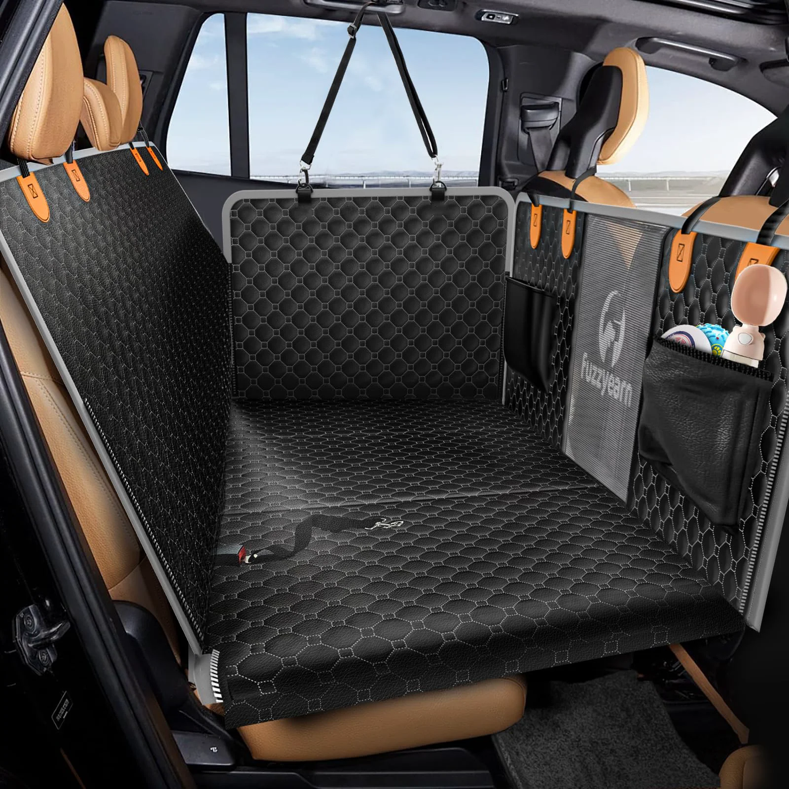 Durable fuzzyearn Leather Back Seat Extender for Dogs — Scratchproof Waterproof Car Seat Cover with Hard Bottom 400lb Capacity Dependable