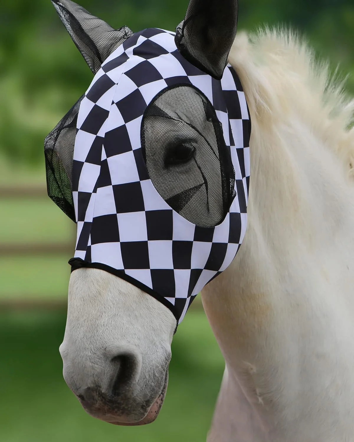 Convenient Harrison Howard Super Comfort Stretchy Fly Mask Large Eye Space with UV Protection Soft on Skin with Breathability Checker Board XL Quality