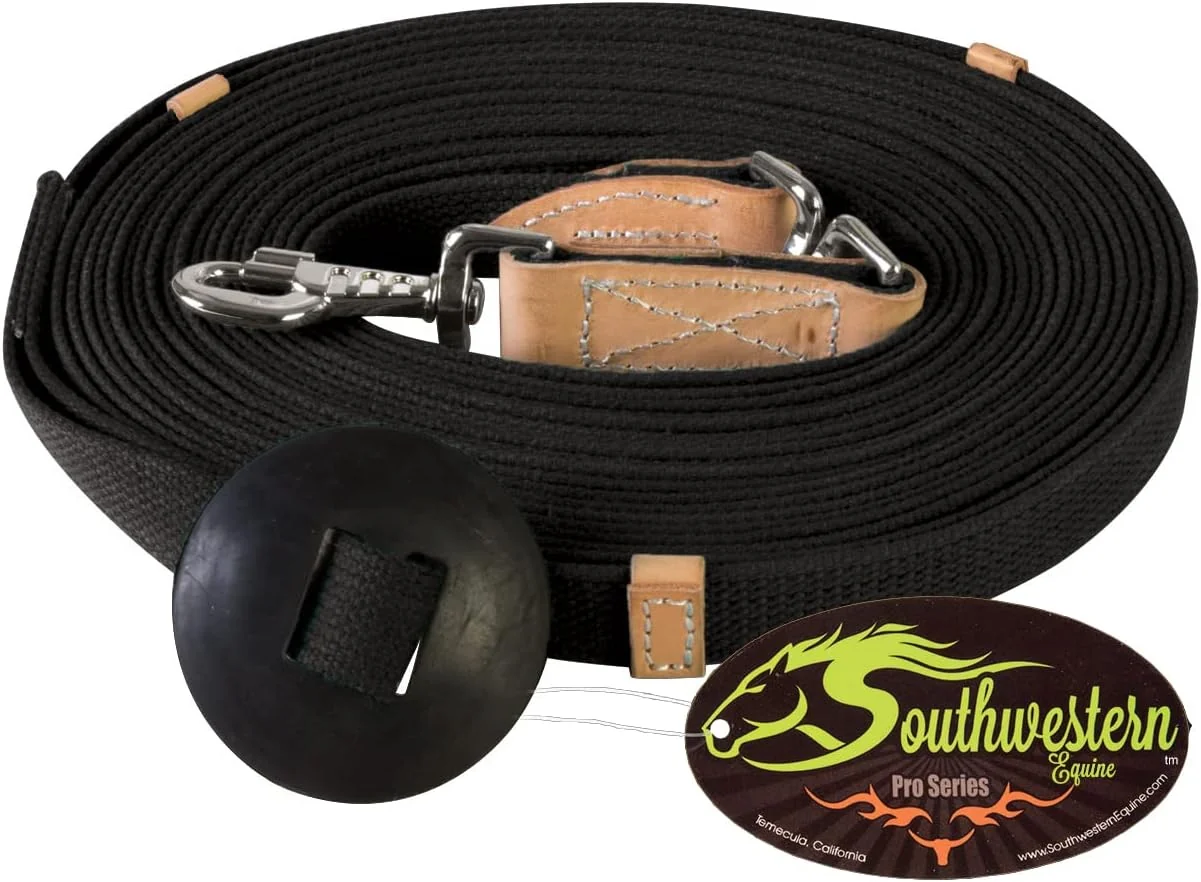 Traditional 35' Flat Cotton Web Lunge Line with Bolt Snap Rubber Stop - by Southwestern Equine 35' Black Official
