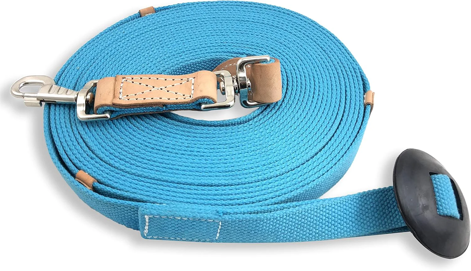 Fine Crafted Southwestern Equine 35' Flat Cotton Web Lunge Line with Bolt Snap Rubber Stop 35' Turquoise Fine