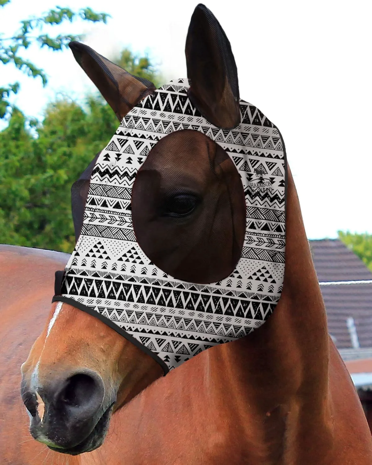 Modern Harrison Howard Super Comfort Stretchy Fitting Horse Fly Mask with UV Protection Soft on Skin with Breathability Doodle Aztec Pony High-End