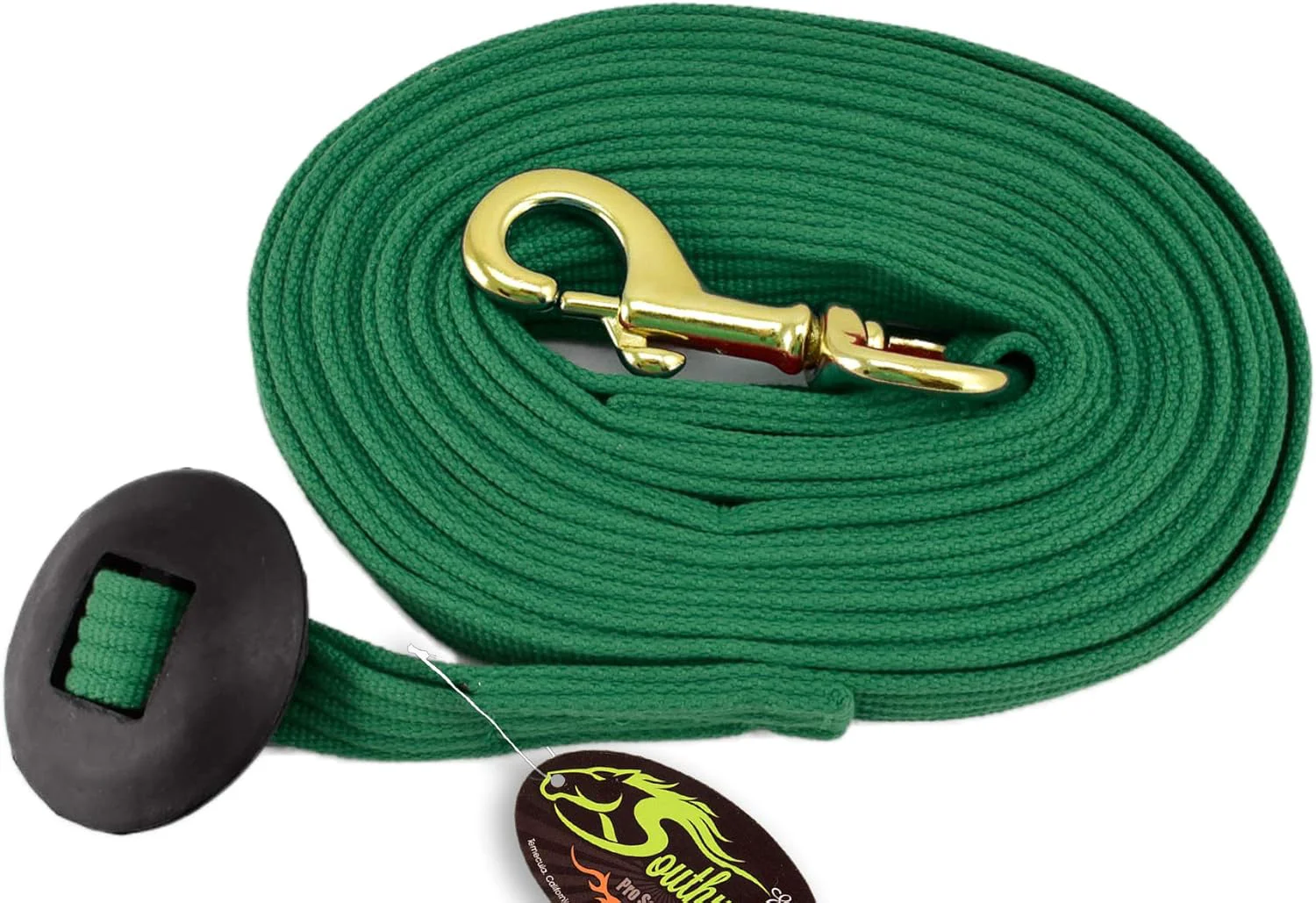 Sustainable Southwestern Equine Lunge Line for Horses Cotton Horse Lunge Line with Bolt Snap Rubber Stop Hunter Green 24' Natural