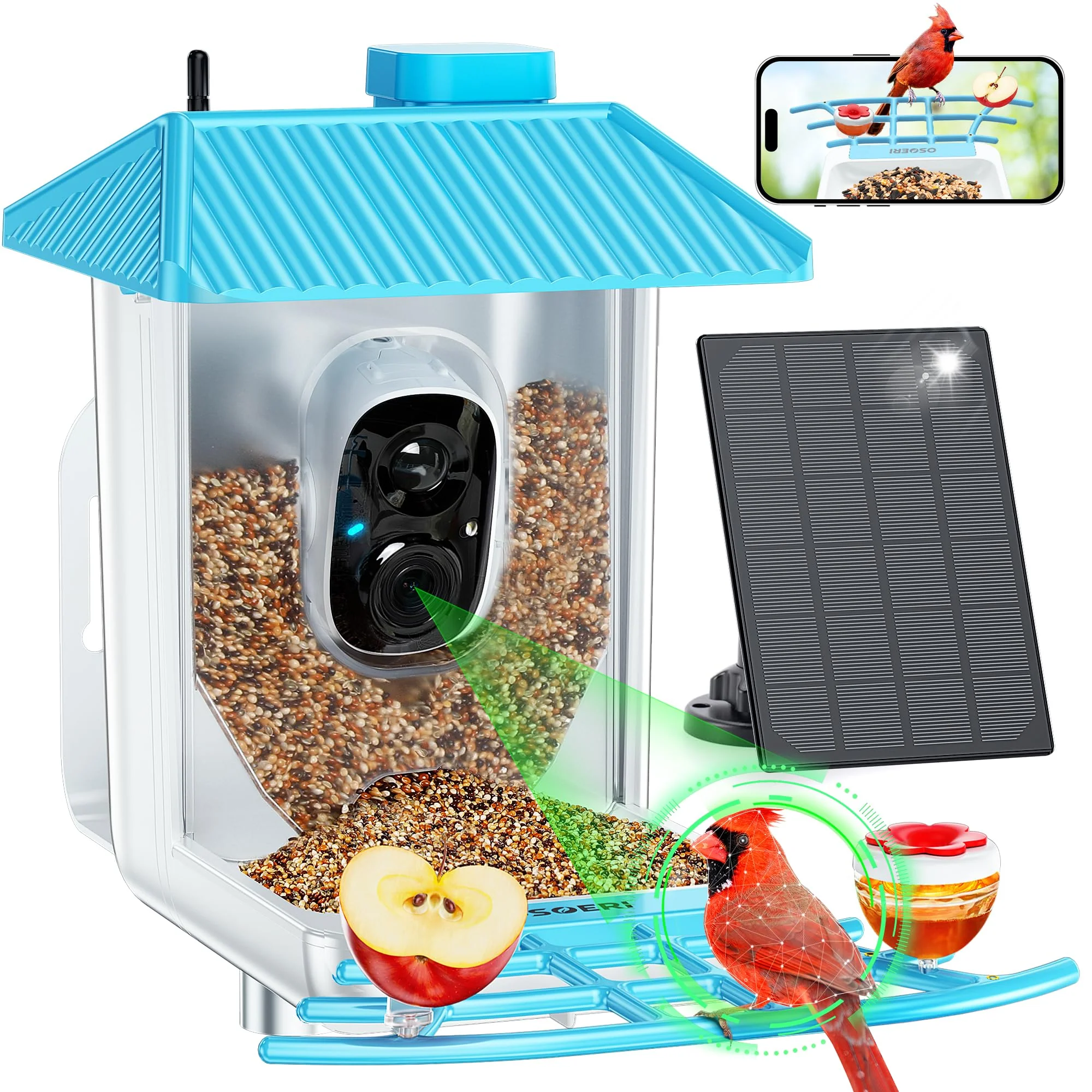 Premium Material Osoeri Smart Bird Feeder with Camera AI Recognition 1080P HD Solar Powered Weatherproof Trusted