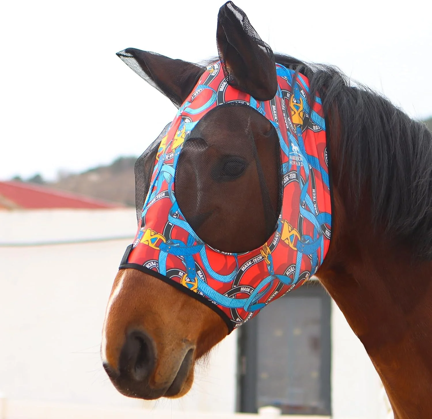 Powerful Harrison Howard Super Comfort Stretchy Fitting Horse Fly Mask with UV Protection Soft on Skin with Breathability Knitted Printing Large Expertly Made