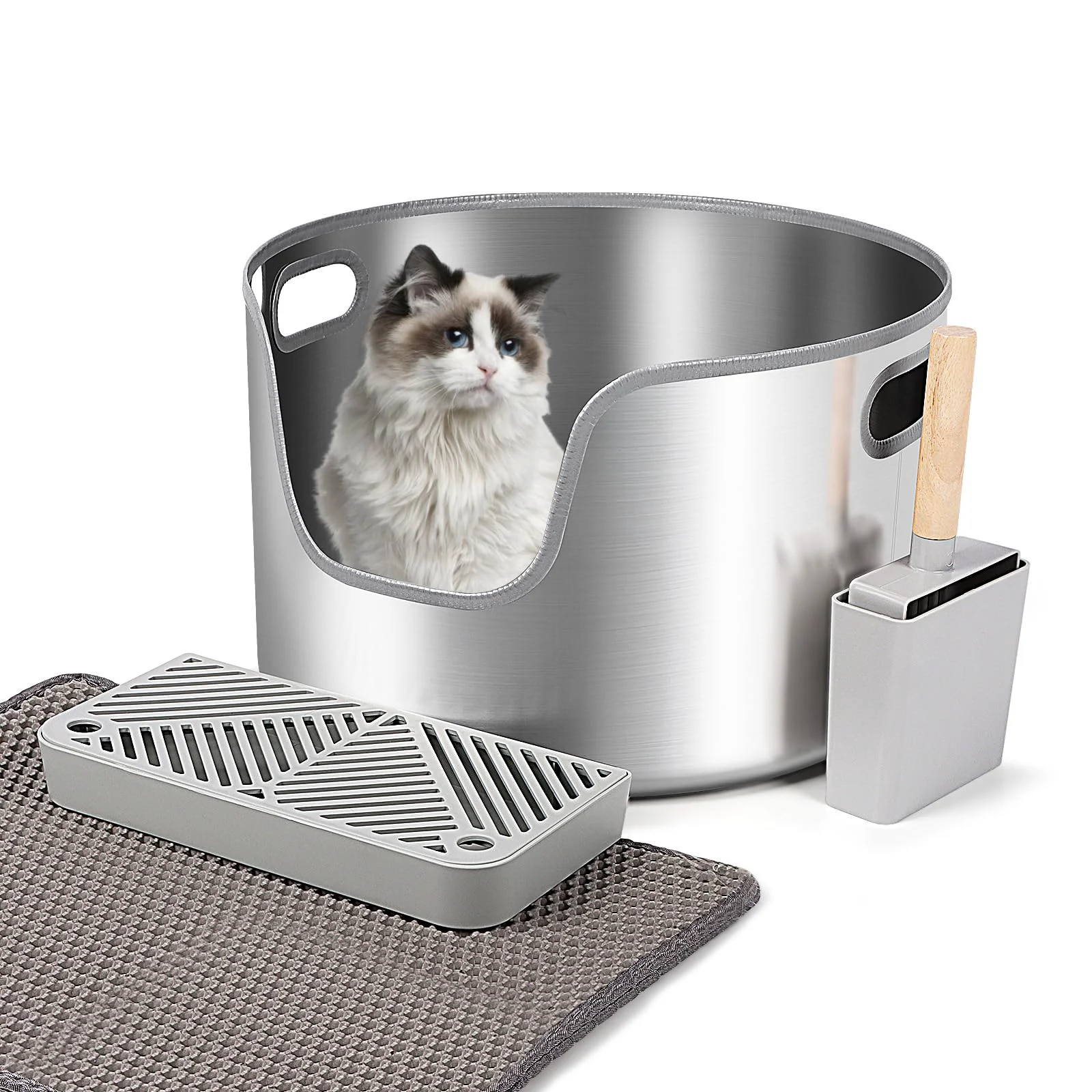 Safe Bartuke Stainless Steel Litter Box – Extra Large High-Sided Easy Cleaning