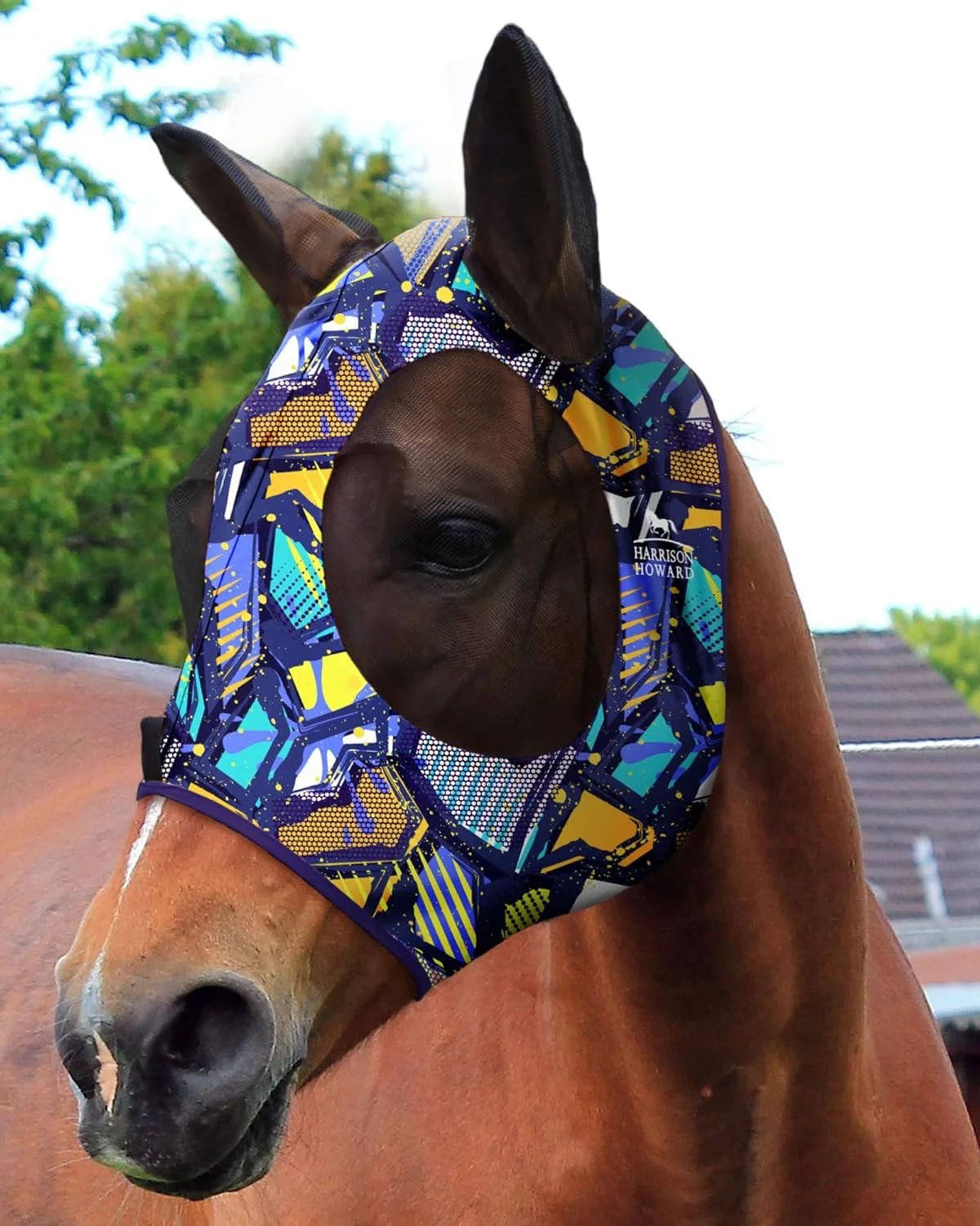 Prestigious Harrison Howard Super Comfort Stretchy Fitting Horse Fly Mask with UV Protection Soft on Skin with Breathability Graffiti Mix Pony Solid