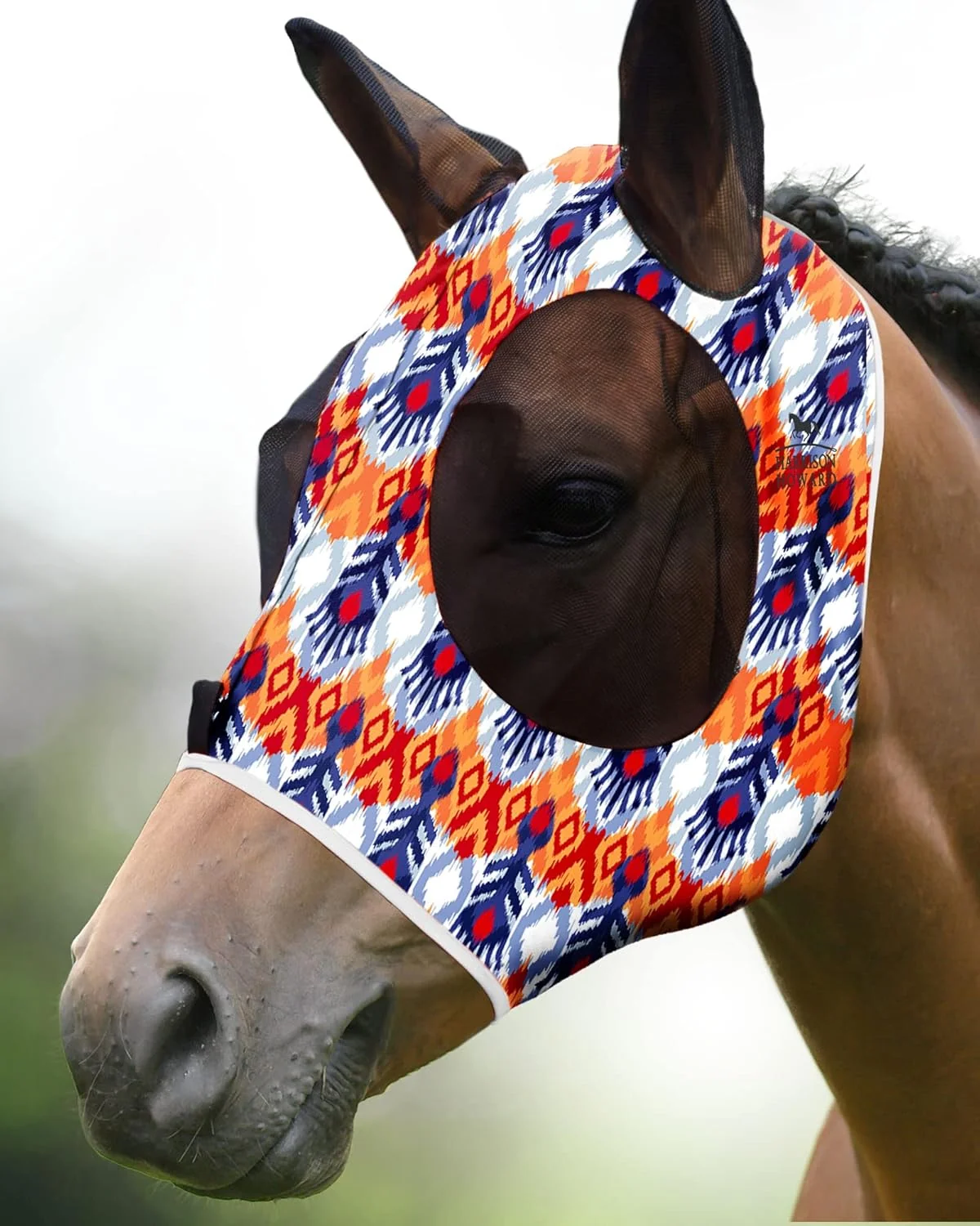 Next-Generation Harrison Howard Super Comfort Stretchy Fly Mask Large Eye Space with UV Protection Soft on Skin with Breathability Tribe Feather Full Size Responsible