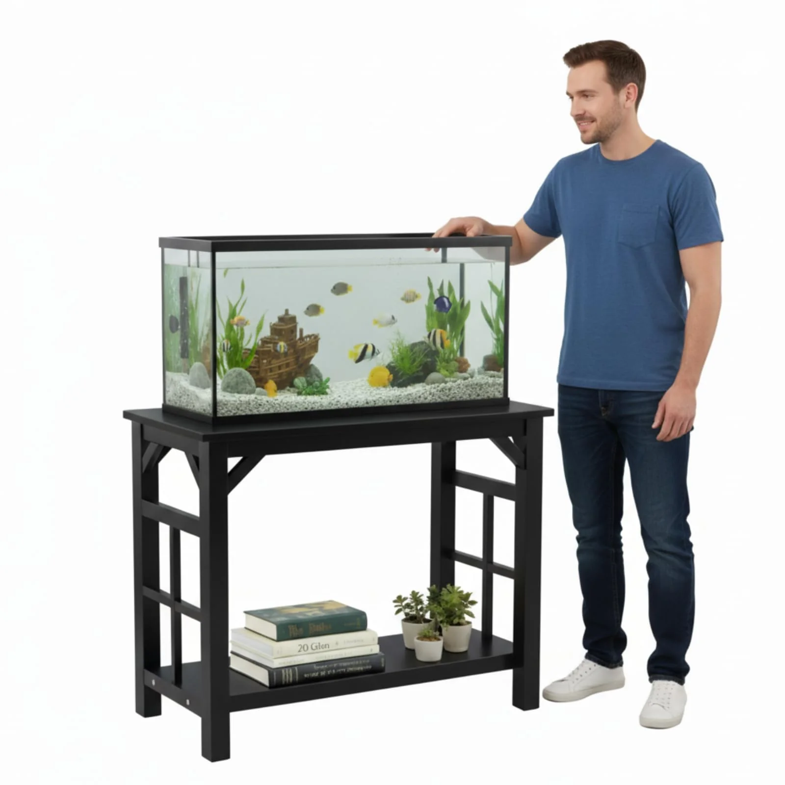 Stylish Colingmill 10-20 Gallon Solid Wood Aquarium Stand – Heavy-Duty Black Breathable