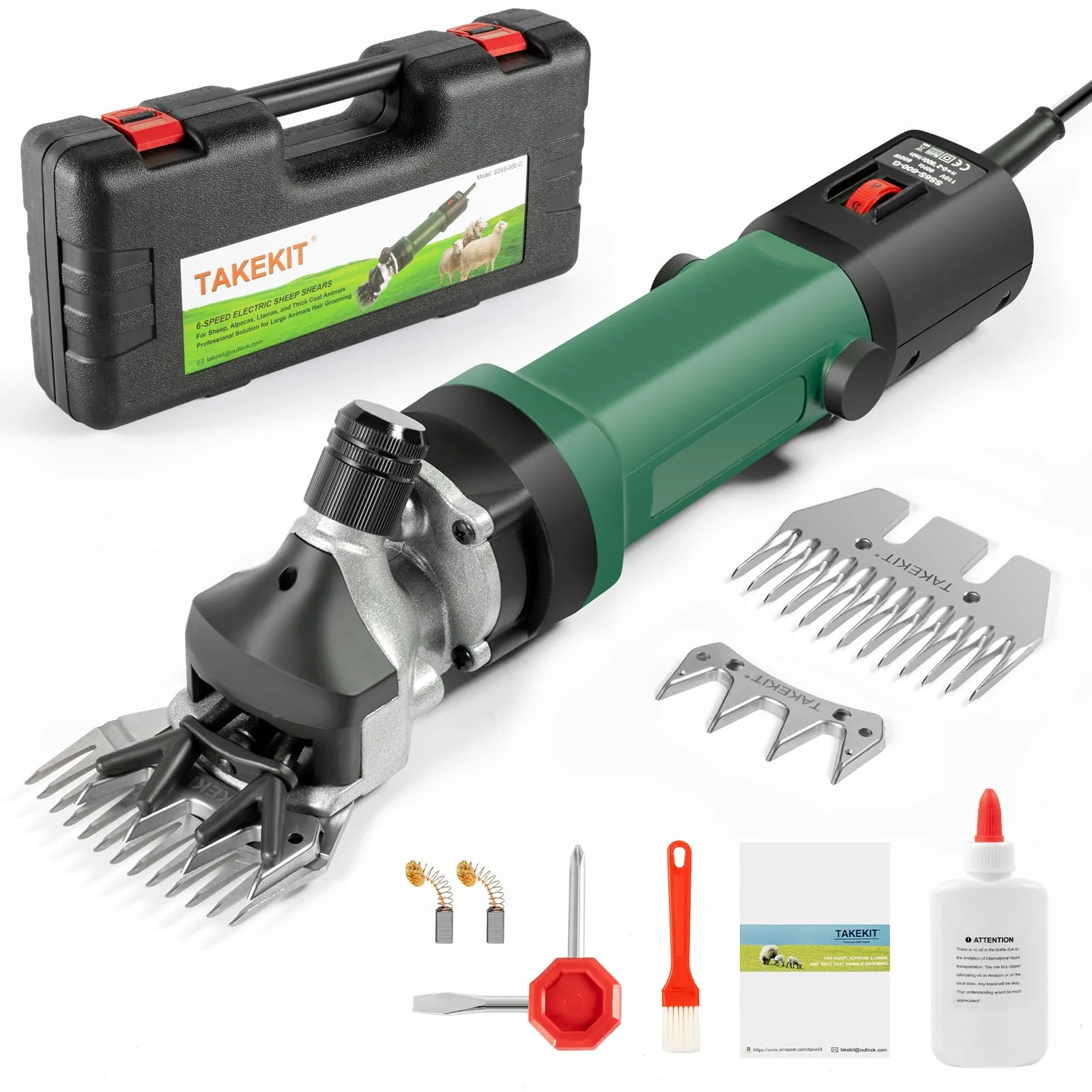 Green TAKEKIT Sheep Shears 600W Pro Electric Clipper for Sheep Alpacas Llamas Large Dogs Classic