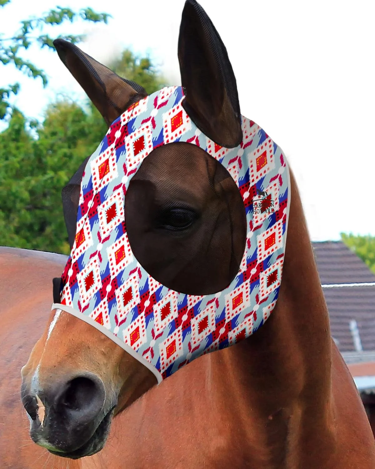 Fashionable Harrison Howard Super Comfort Stretchy Fly Mask Large Eye Space with UV Protection Soft on Skin with Breathability Tribal Abstract XL Extra Full Size Innovative